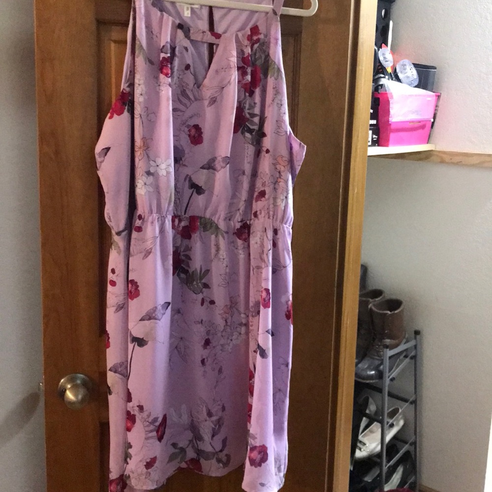 Plus Size Lilac and Floral Sleeveless Mini Dress